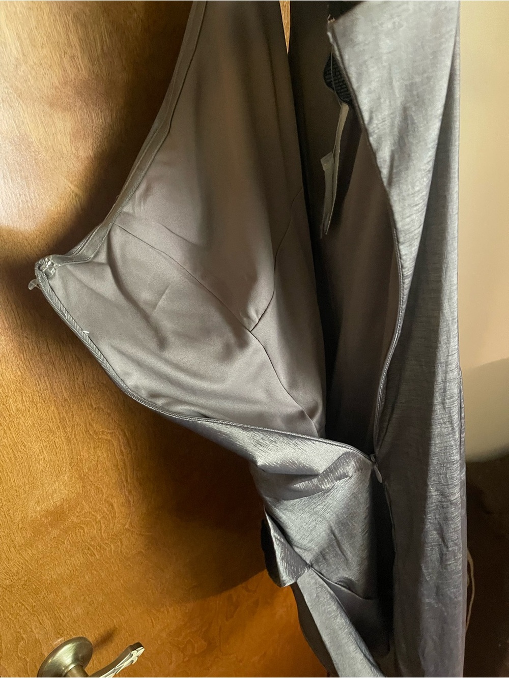Sears One-Shoulder Metallic Taupe Sheath Dress - Picture 11 of 14